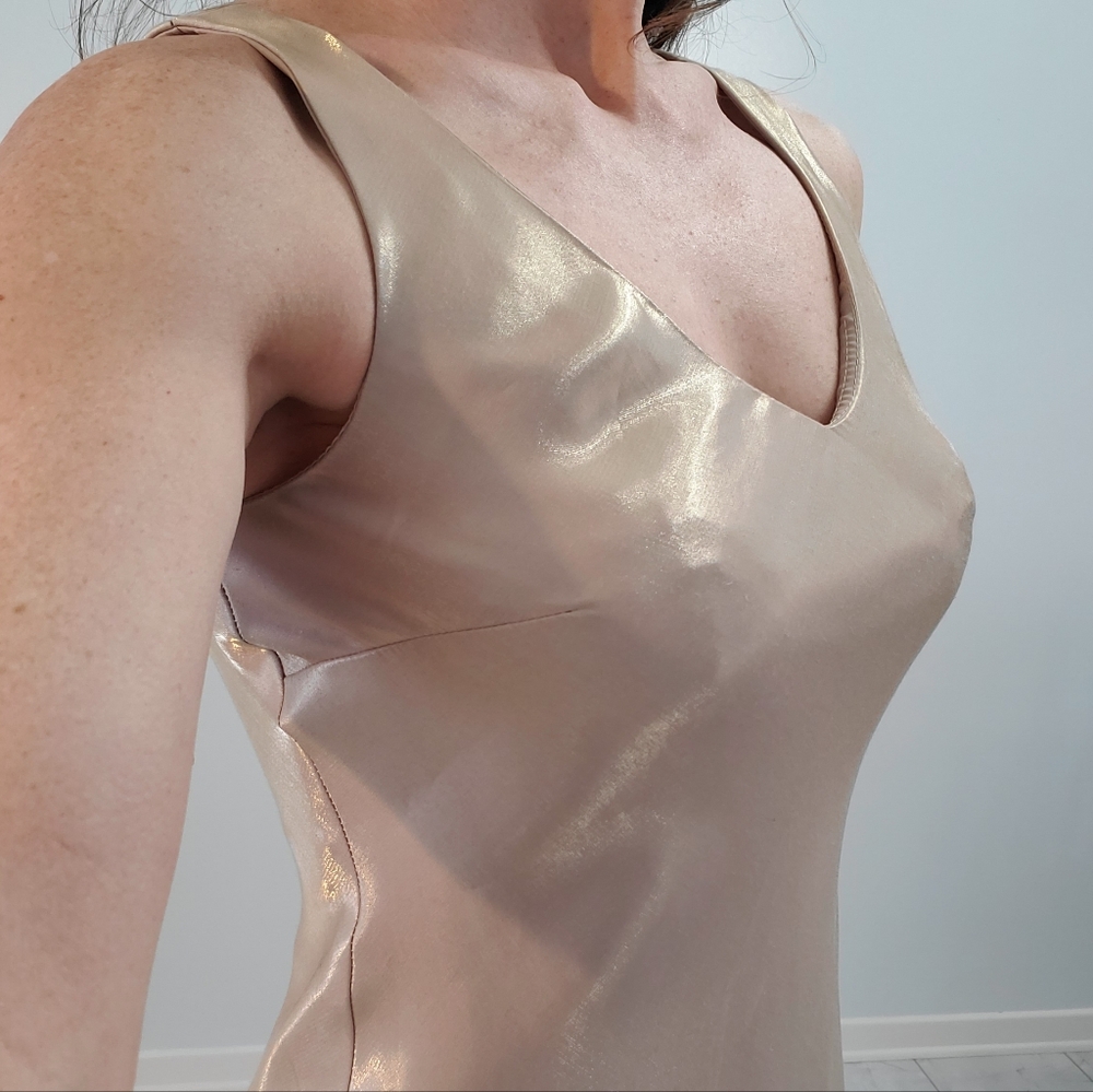 Vintage ALEX EVENINGS Iridesant Gold Maxi Bias Cut Sz 6